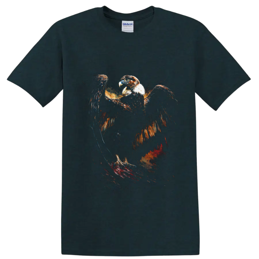 Bald eagle with outstretched wings in distressed patriotic painterly splatter art on a Midnight (Green) T Shirt