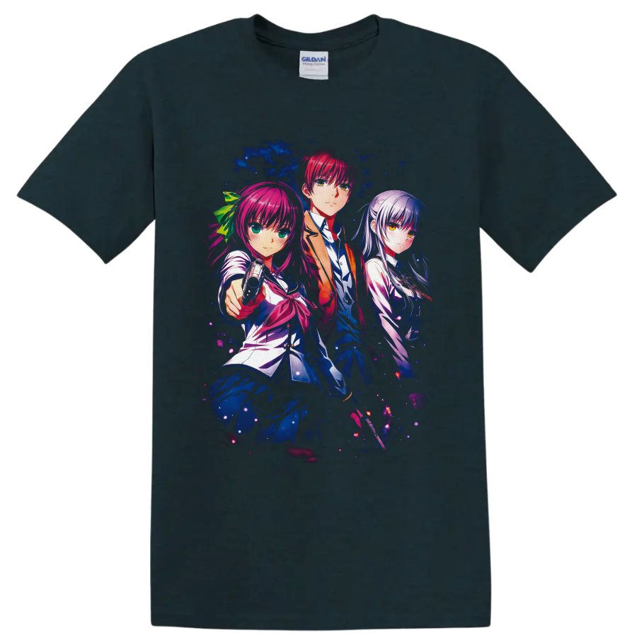 Angel Beats Yuri, Yuzuru, and Kanade cosmic anime character art on a Midnight (Green) T Shirt