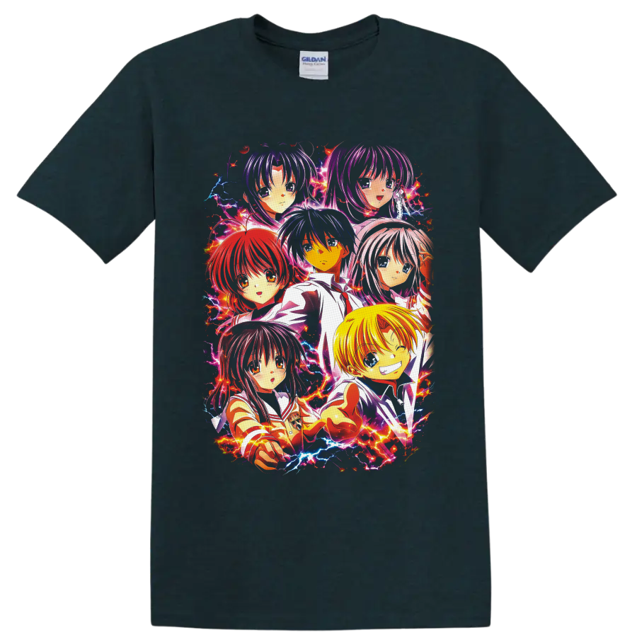 Full Moon wo Sagashite character group anime art with colorful electric lightning on a Midnight (Green) T Shirt