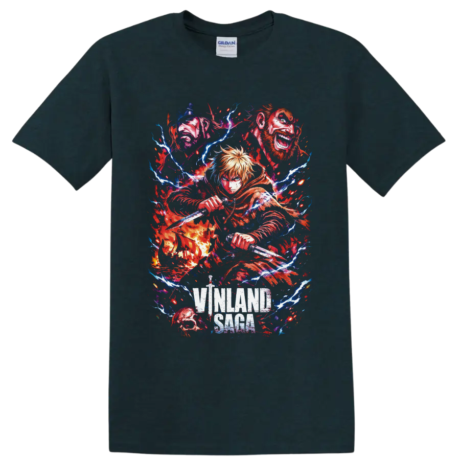 Vinland Saga Thorfinn, Thors and Askeladd anime warrior collage with lightning on a Midnight (Green) T Shirt