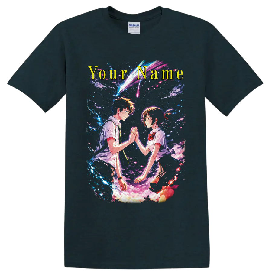 Yoshiki and Hikaru cosmic anime crossover with Your Name text and comet trails on a Midnight (Green) T Shirt