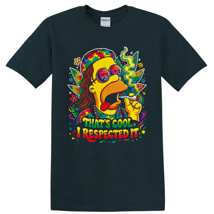 Psychedelic hippie cannabis portrait with peace sunglasses and THAT'S COOL, I RESPECTED on a Midnight (Green) T Shirt
