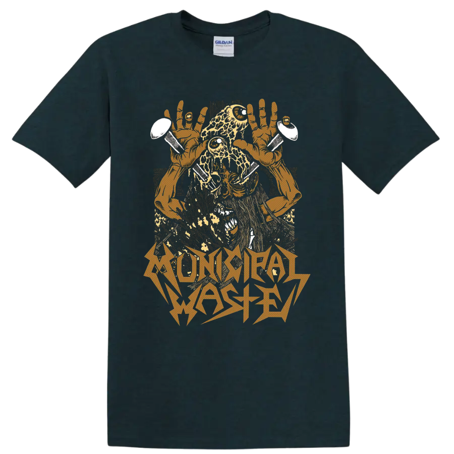 Municipal Waste decayed monster with raised hands, nails, and jagged band lettering on a Midnight (Green) T Shirt
