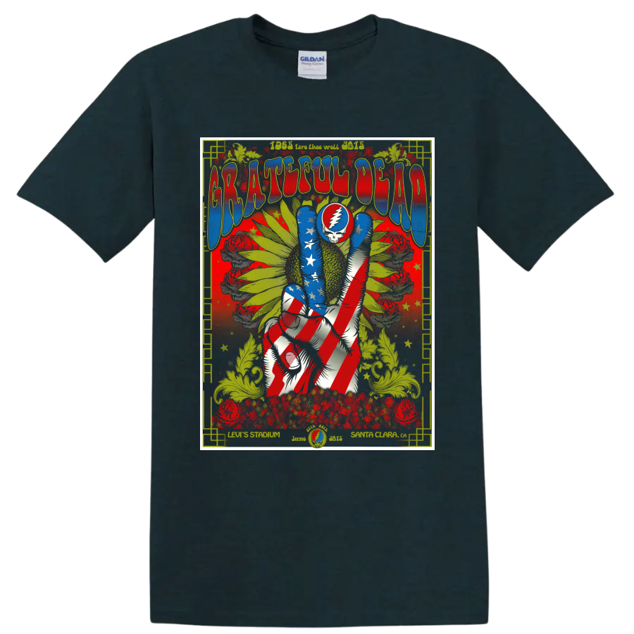 Grateful Dead Fare Thee Well psychedelic poster with lightning-bolt skull and dancing on a Midnight (Green) T Shirt