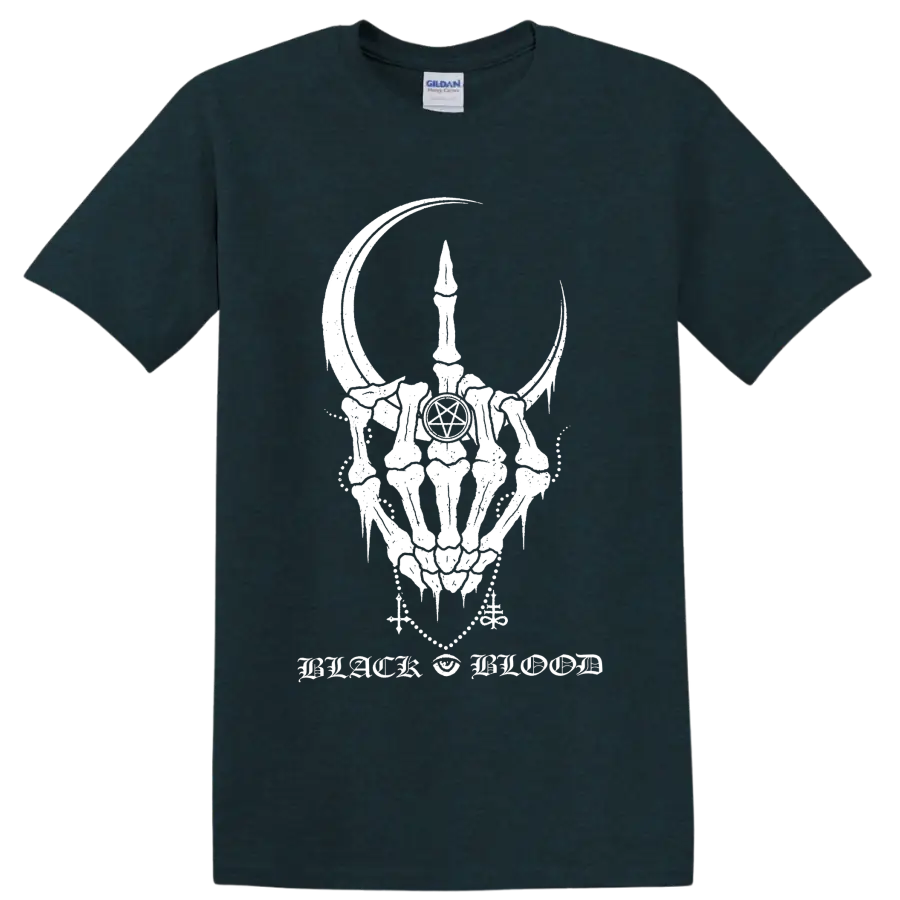 Corrosion of Conformity Black Blood horned skull, pentagram, and crescent gothic graphic on a Midnight (Green) T Shirt