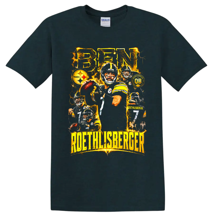 Ben Roethlisberger Pittsburgh Steelers number 7 lightning football collage on a Midnight (Green) T Shirt