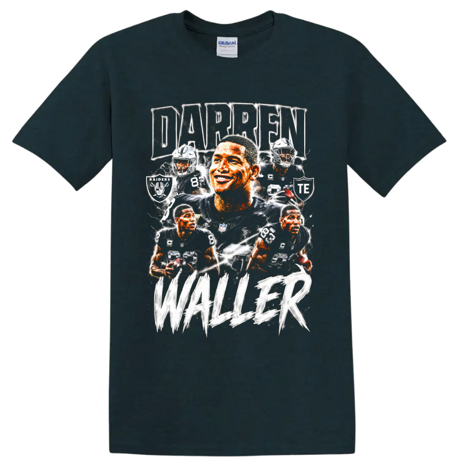 Darren Waller Raiders football collage with number 83, lightning, and DARREN WALLER text on a Midnight (Green) T Shirt