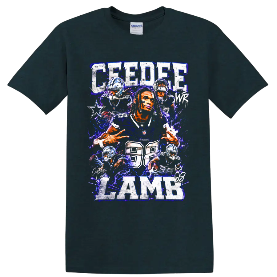 CeeDee Lamb Dallas Cowboys football collage with electric blue lightning and number 88 on a Midnight (Green) T Shirt