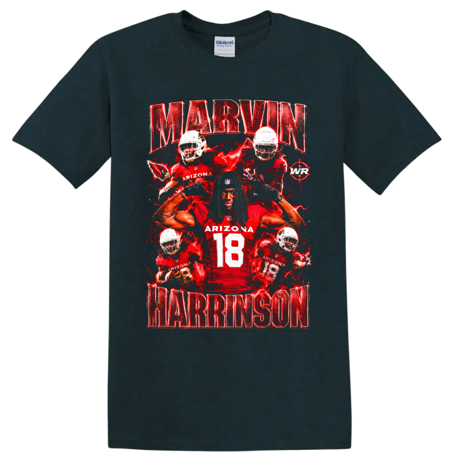 Marvin Harrison Jr Arizona Cardinals number 18 football collage with red lightning on a Midnight (Green) T Shirt