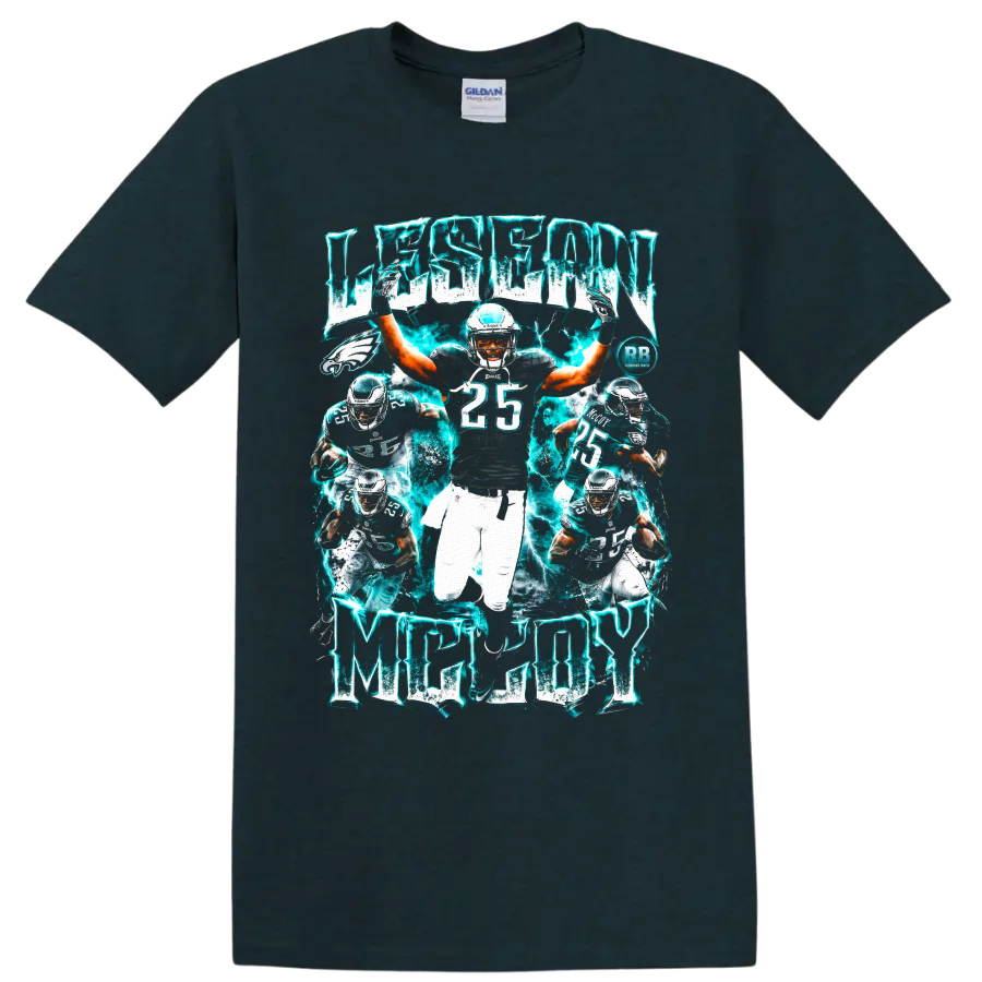 LeSean McCoy Philadelphia Eagles running back collage with electric teal lightning on a Midnight (Green) T Shirt