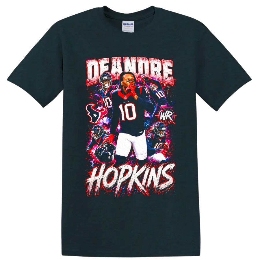DeAndre Hopkins Houston Texans number 10 action collage with DEANDRE HOPKINS lettering on a Midnight (Green) T Shirt