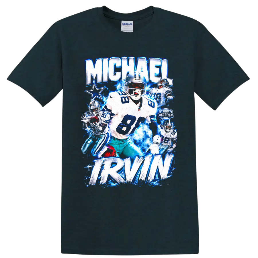 Michael Irvin Dallas Cowboys number 88 wide receiver electric blue graphic collage on a Midnight (Green) T Shirt