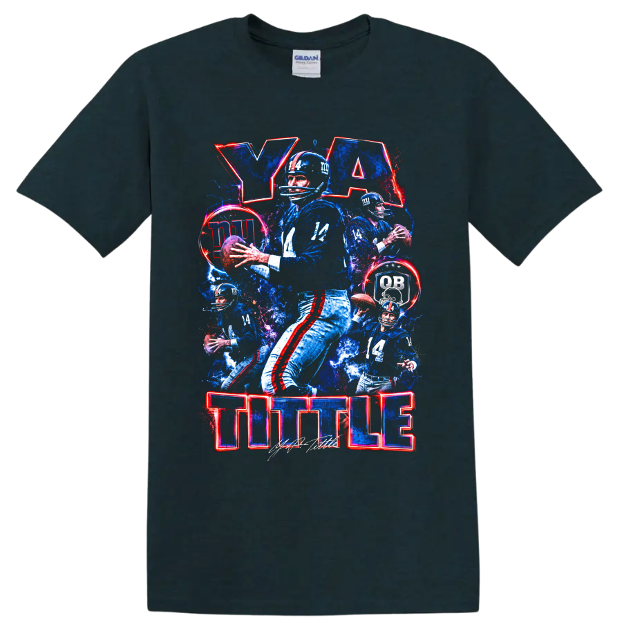 Y. A. Tittle New York Giants number 14 quarterback collage with TITTLE lettering on a Midnight (Green) T Shirt