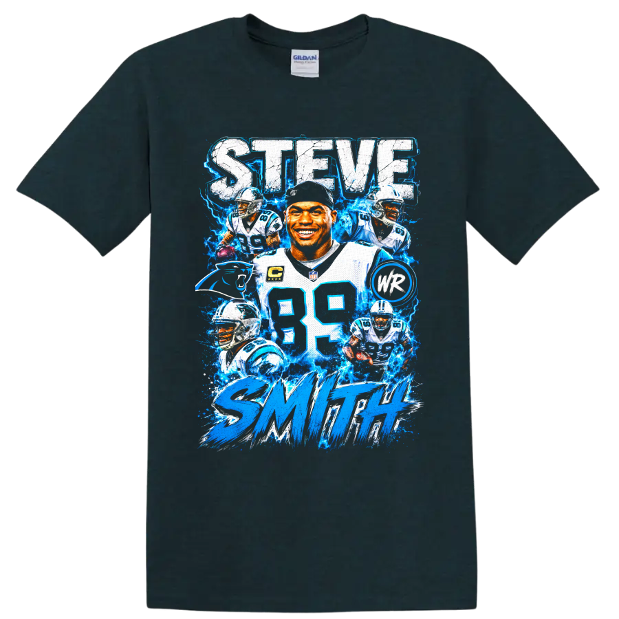 Steve Smith Sr. Carolina Panthers number 89 football collage with electric blue lightning on a Midnight (Green) T Shirt