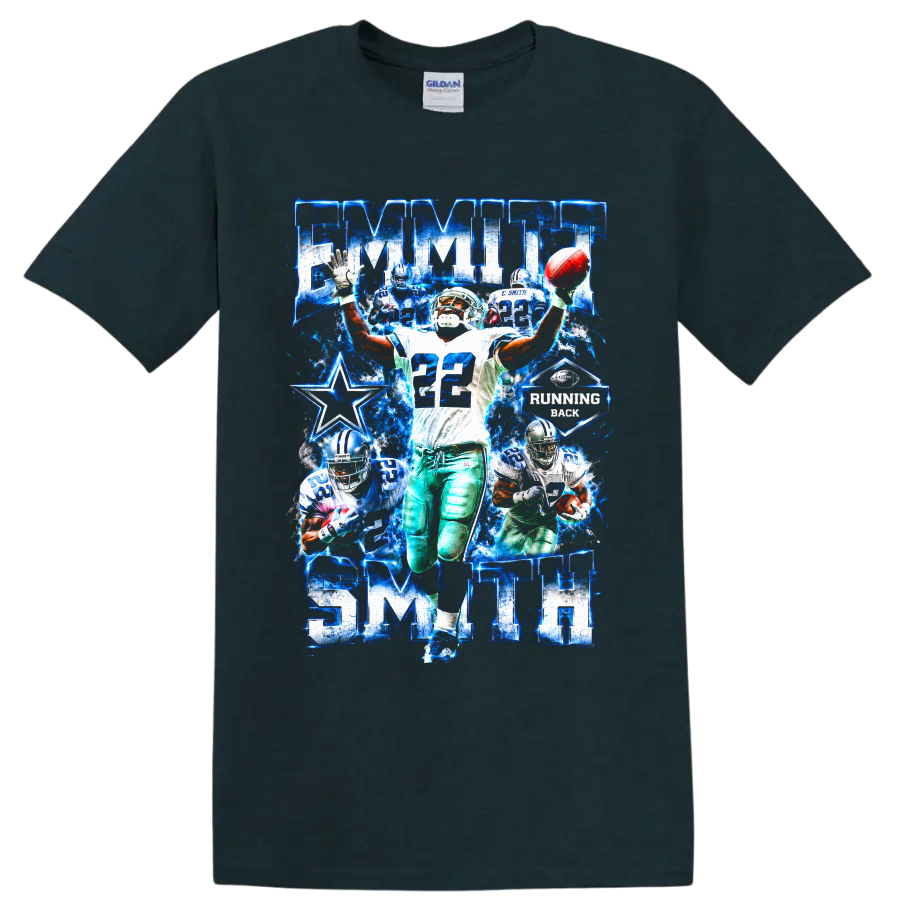 Emmitt Smith Dallas Cowboys number 22 running back blue star action collage on a Midnight (Green) T Shirt