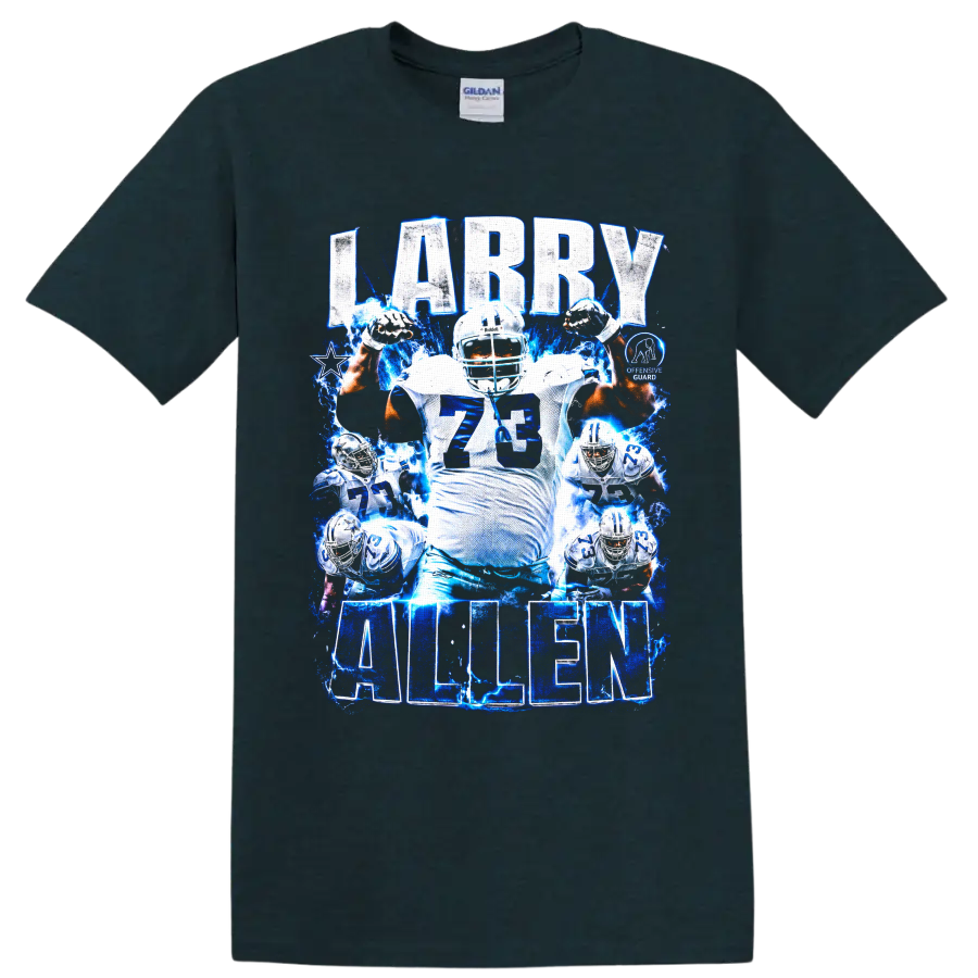 Larry Allen Dallas Cowboys number 73 football collage with blue lightning and bold on a Midnight (Green) T Shirt