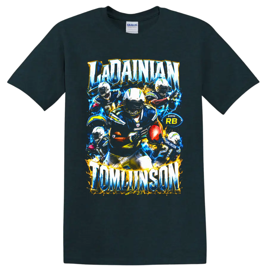 LaDainian Tomlinson San Diego Chargers number 21 electric football collage on a Midnight (Green) T Shirt