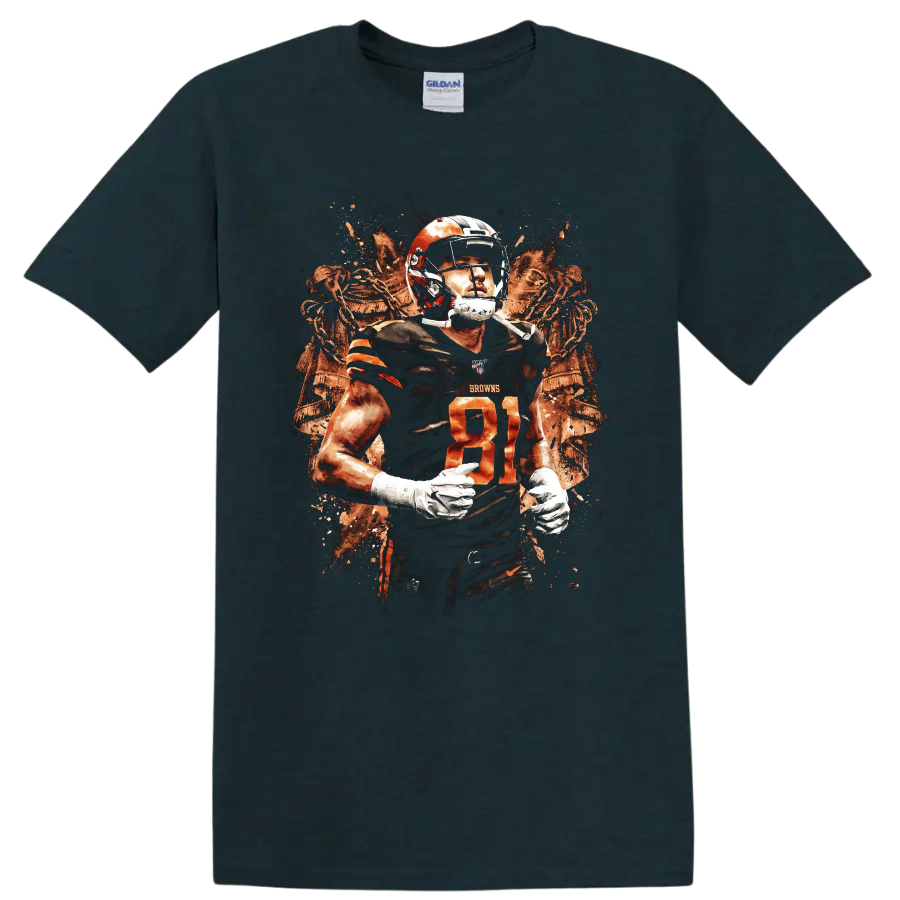David Njoku Cleveland Browns number 81 football player with distressed skeleton art on a Midnight (Green) T Shirt