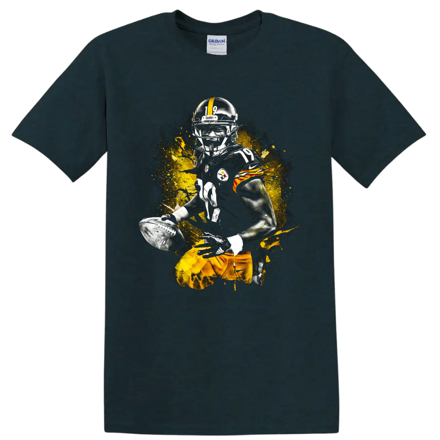 JuJu Smith-Schuster Pittsburgh Steelers number 19 football player splash graphic on a Midnight (Green) T Shirt