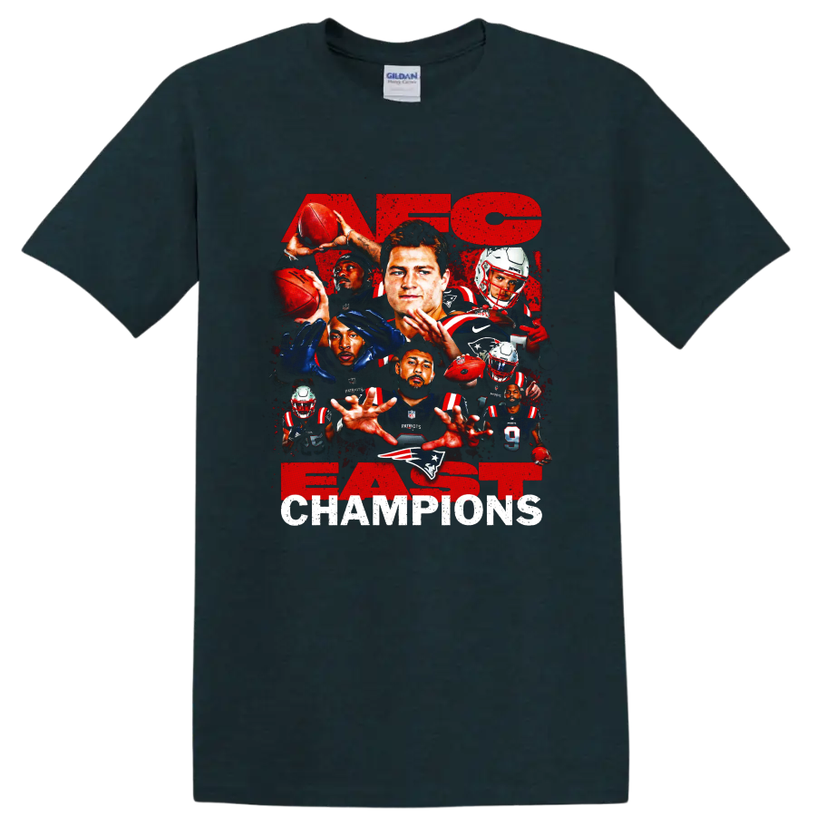 Drake Maye New England Patriots AFC East Champions football collage on a Midnight (Green) T Shirt