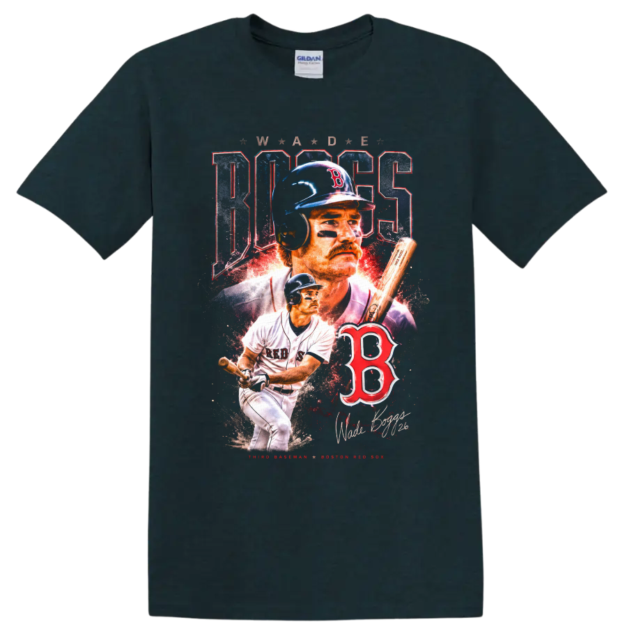 Wade Boggs Boston Red Sox vintage baseball collage with batting pose and number 26 on a Midnight (Green) T Shirt