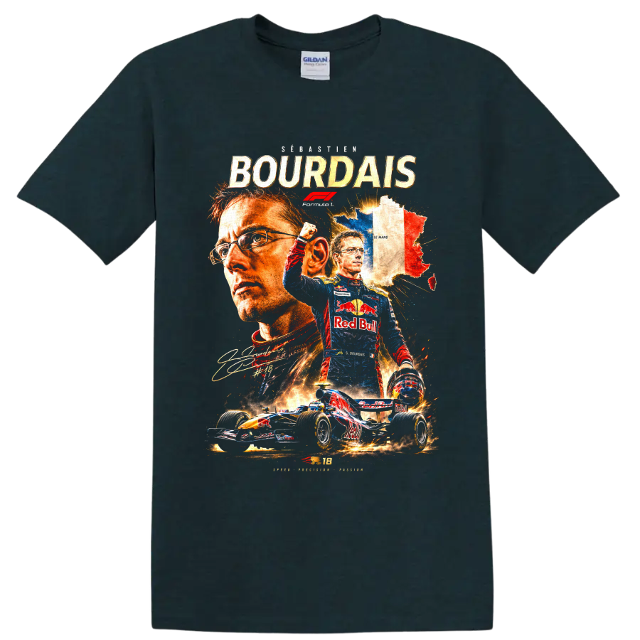 Sébastien Bourdais Toro Rosso Formula 1 collage with French map and race car on a Midnight (Green) T Shirt
