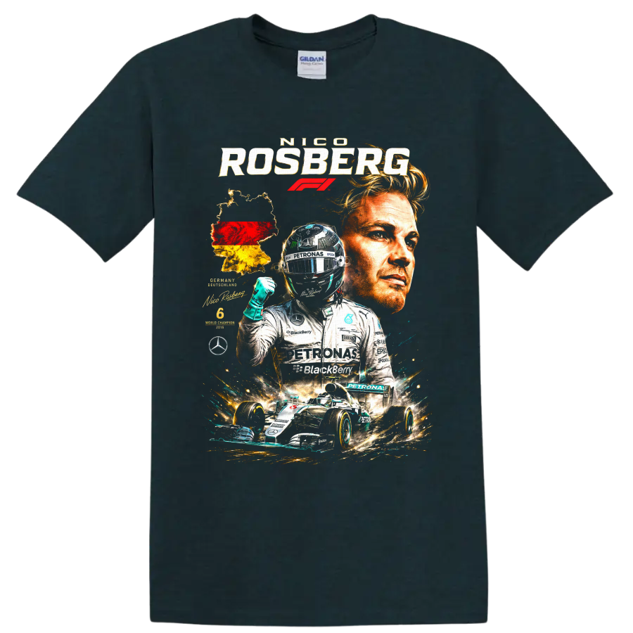 Nico Rosberg Mercedes-AMG Petronas Formula 1 championship racing collage on a Midnight (Green) T Shirt