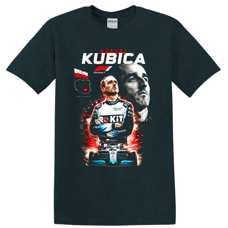 Robert Kubica Williams Racing Formula 1 portrait and race car graphic print on a Midnight (Green) T Shirt