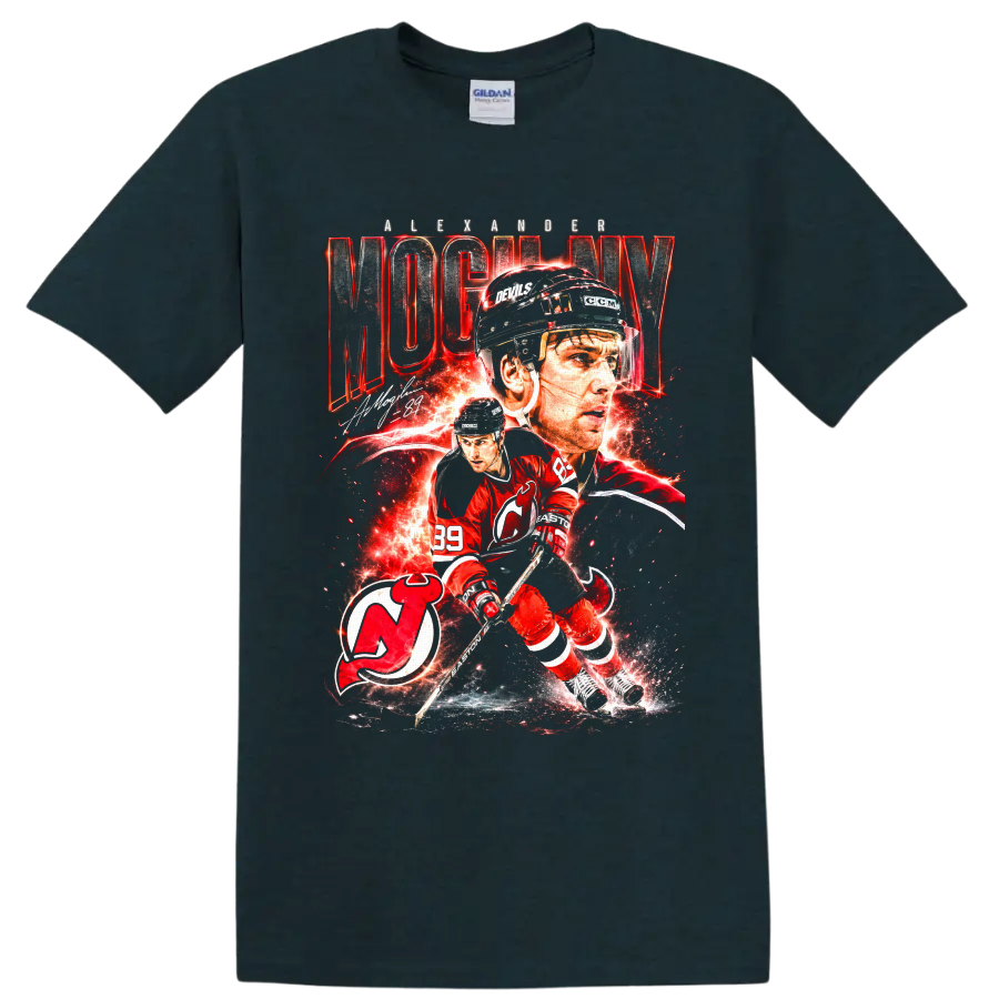 Alexander Mogilny New Jersey Devils hockey collage with number 89 and team logo on a Midnight (Green) T Shirt