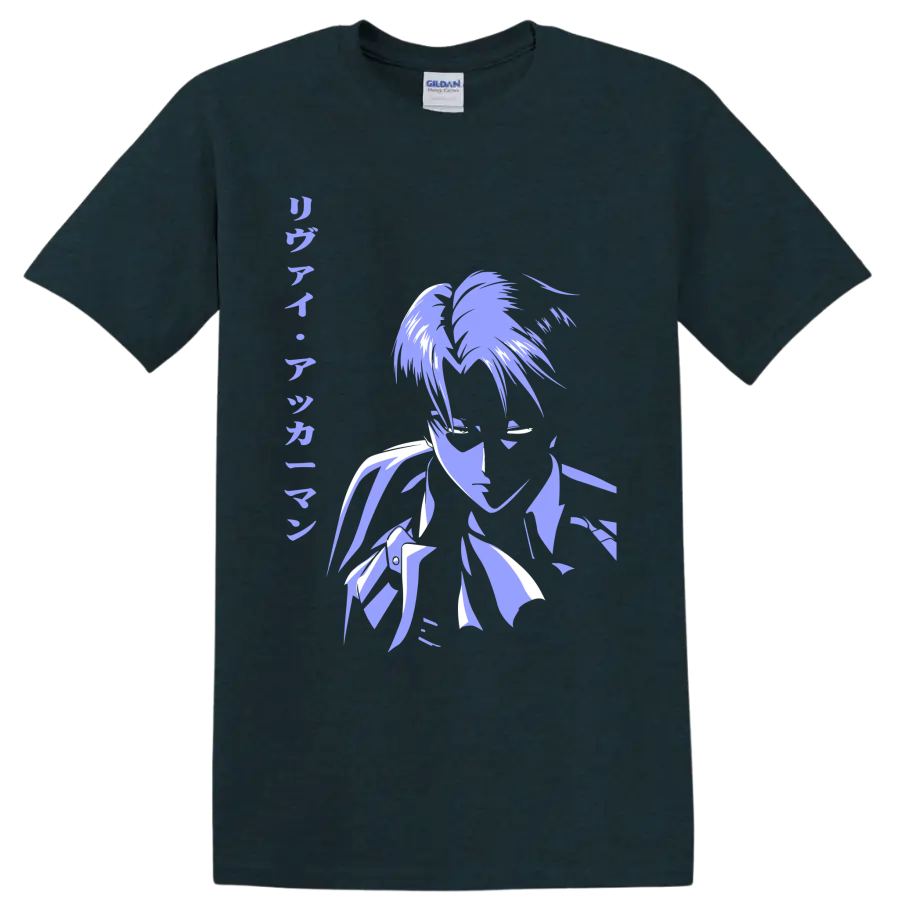Levi Ackerman lavender and white manga-style portrait graphic from Attack on Titan on a Midnight (Green) T Shirt