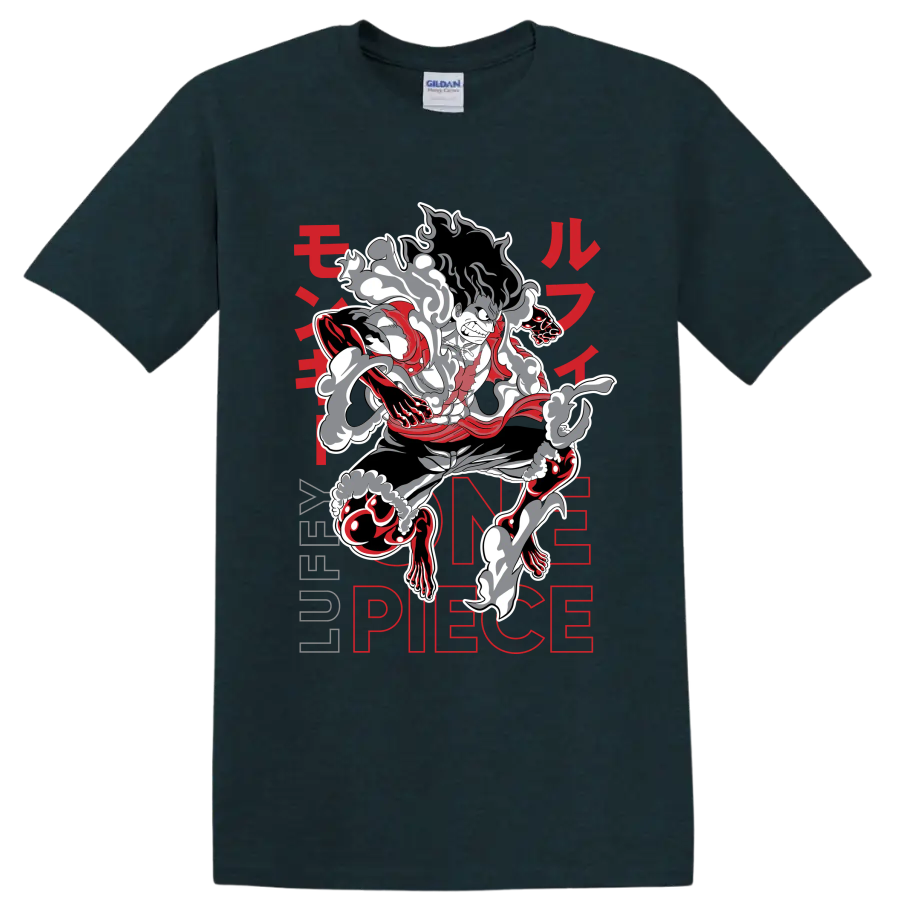 Monkey D. Luffy Gear 4 Snakeman manga-style action graphic with smoke effects on a Midnight (Green) T Shirt