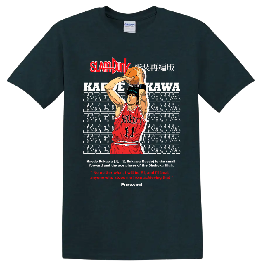 Kaede Rukawa Slam Dunk manga basketball shooter graphic with Shohoku number 11 jersey on a Midnight (Green) T Shirt