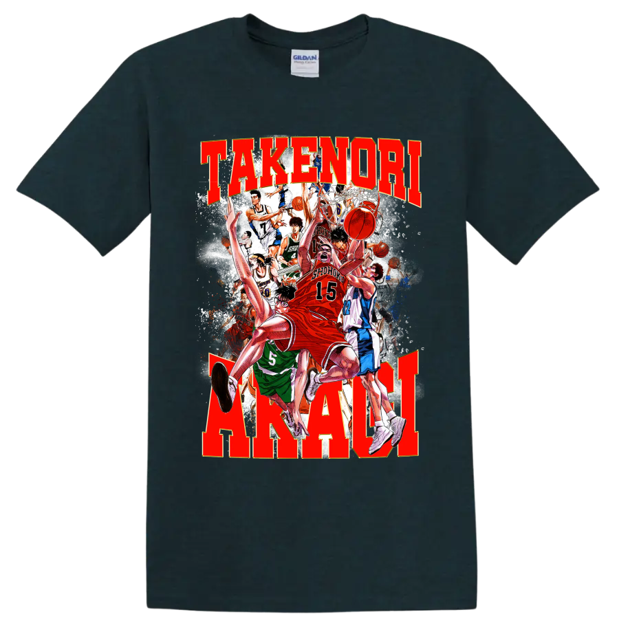 Hanamichi Sakuragi and Shohoku Slam Dunk manga basketball action collage on a Midnight (Green) T Shirt