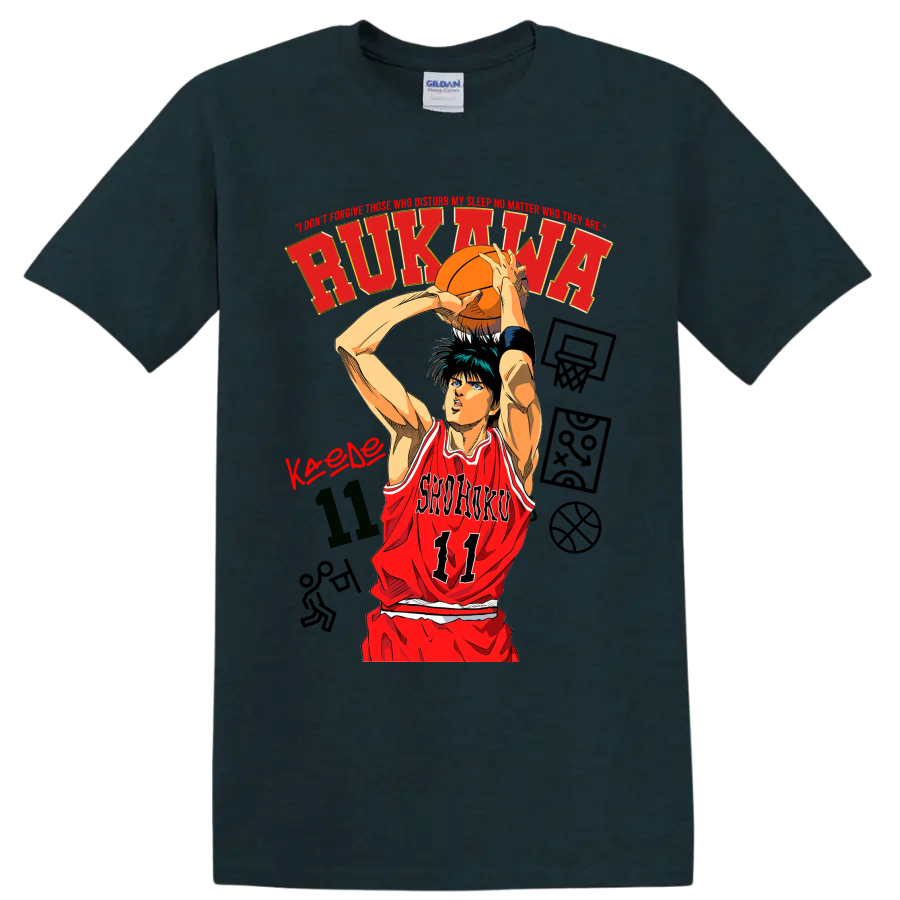 Kaede Rukawa Shohoku 11 manga basketball shooting graphic on a Midnight (Green) T Shirt