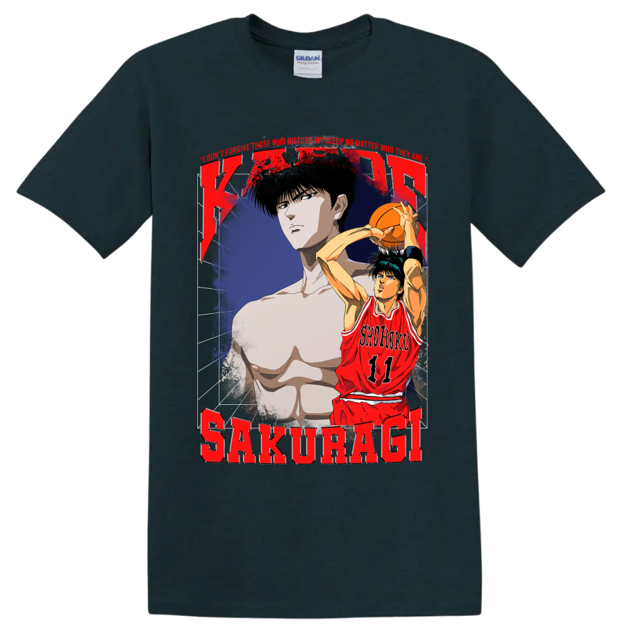 Kaede Rukawa Slam Dunk distressed Shohoku 11 basketball anime graphic on a Midnight (Green) T Shirt