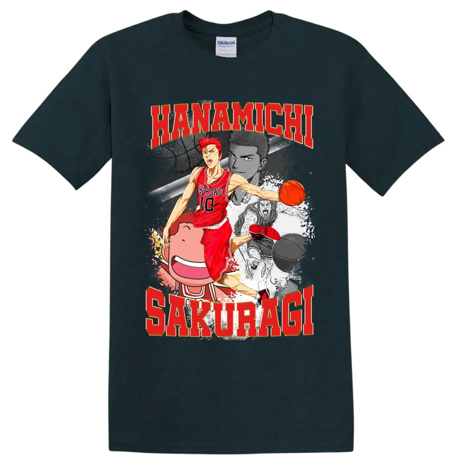 Hanamichi Sakuragi Slam Dunk manga basketball collage with red number 10 player on a Midnight (Green) T Shirt