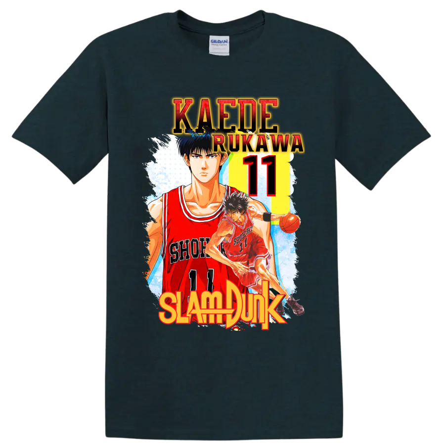 Kaede Rukawa Slam Dunk Shohoku number 11 manga basketball graphic print on a Midnight (Green) T Shirt