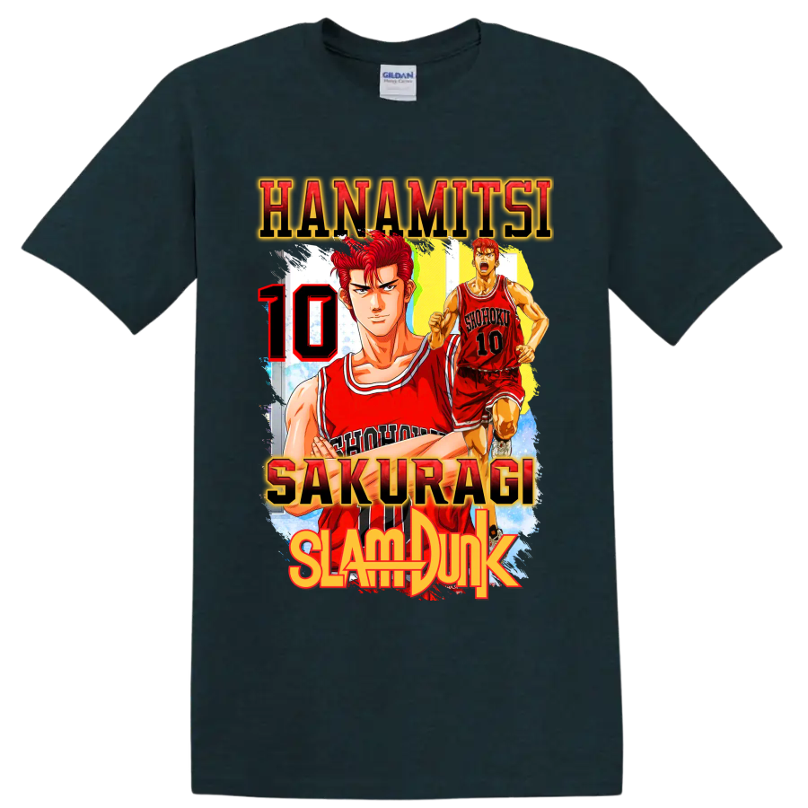 Hanamichi Sakuragi Slam Dunk manga basketball graphic with red number 10 on a Midnight (Green) T Shirt
