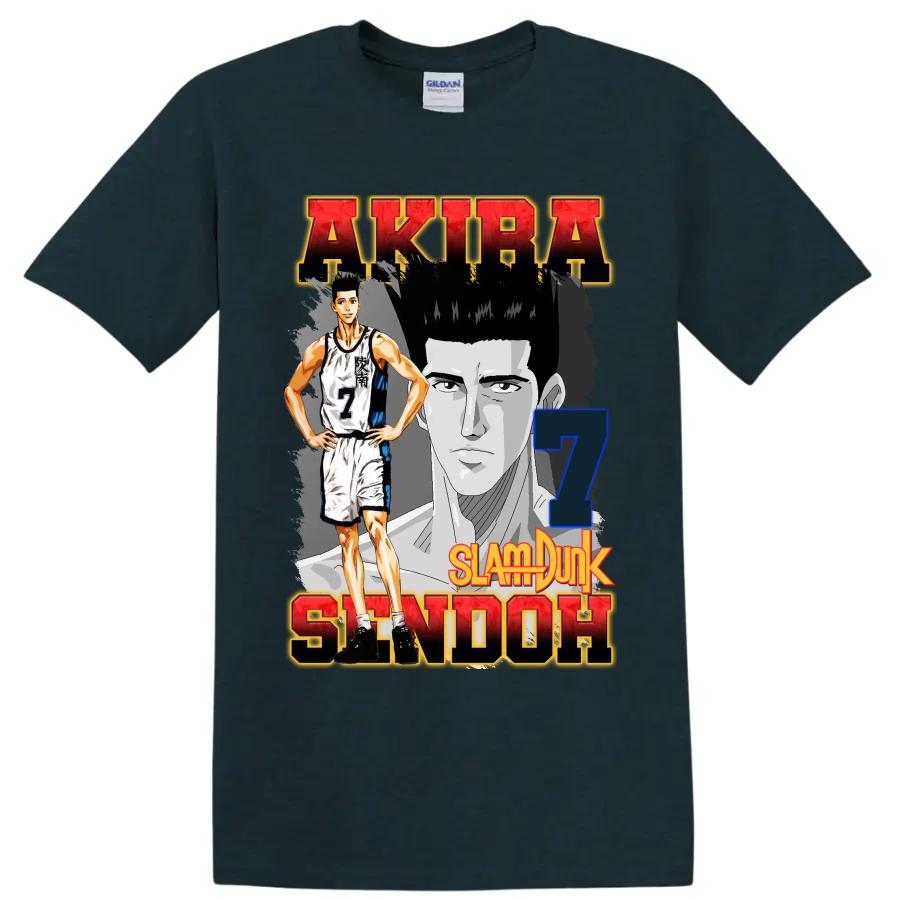 Akira Sendoh Slam Dunk manga basketball graphic with number 7 portrait art on a Midnight (Green) T Shirt