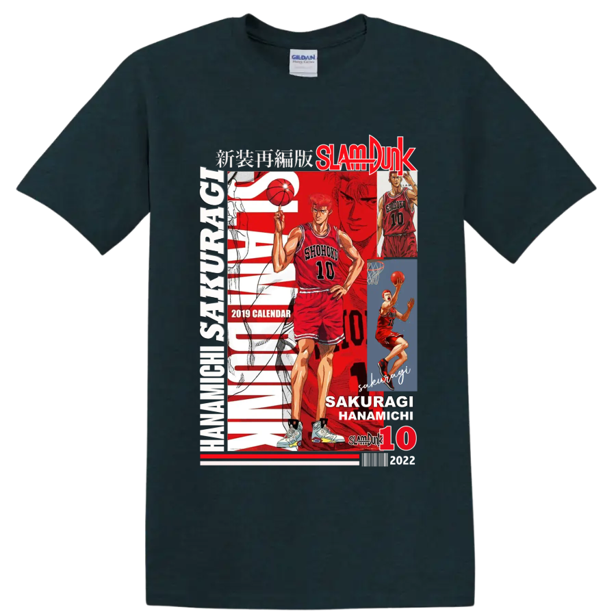 Hanamichi Sakuragi Slam Dunk Shohoku No. 10 manga basketball collage on a Midnight (Green) T Shirt