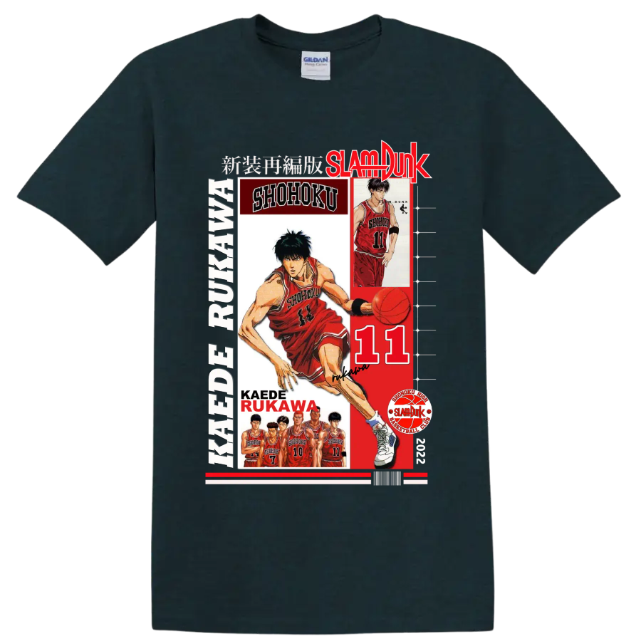 Kaede Rukawa Slam Dunk Shohoku basketball collage with number 11 and player portraits on a Midnight (Green) T Shirt