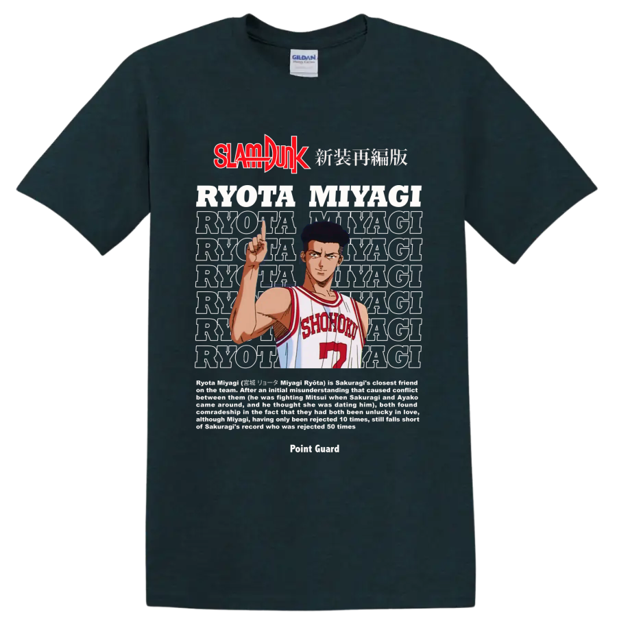 Ryota Miyagi Slam Dunk manga graphic in Shohoku number 7 uniform on a Midnight (Green) T Shirt