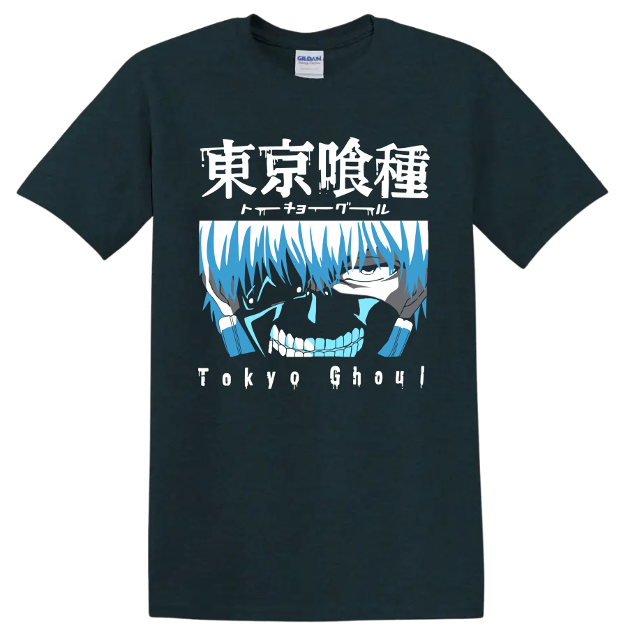 Ken Kaneki blue distressed anime portrait graphic from Tokyo Ghoul on a Midnight (Green) T Shirt