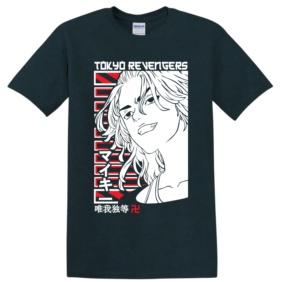 Ken Ryuguji Draken portrait in bold red and black Tokyo Revengers anime art on a Midnight (Green) T Shirt