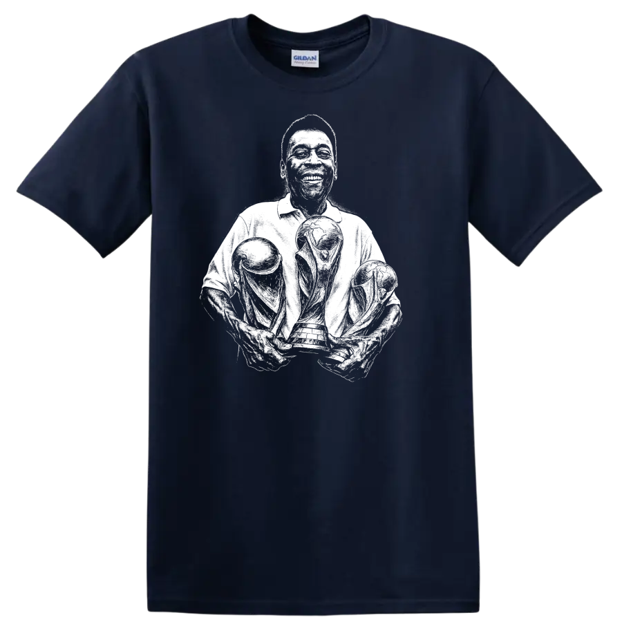 Retro soccer Pelé legend style portrait graphic T - Navy (Blue)