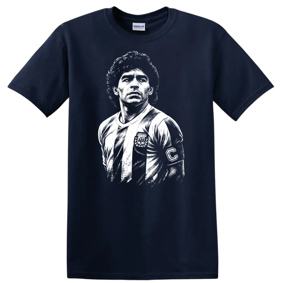 Black and white retro portrait of Diego Maradona on a T - Navy (Blue)