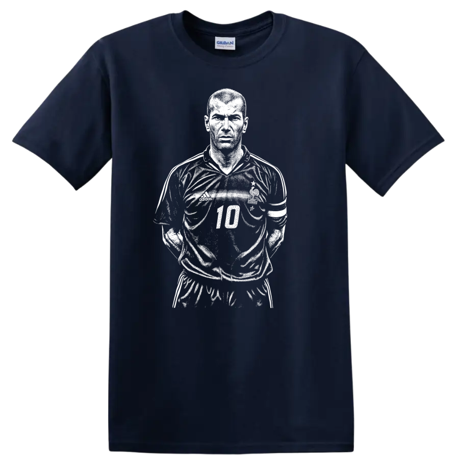 Black and white retro soccer portrait graphic T-shirt inspired by - Navy (Blue)