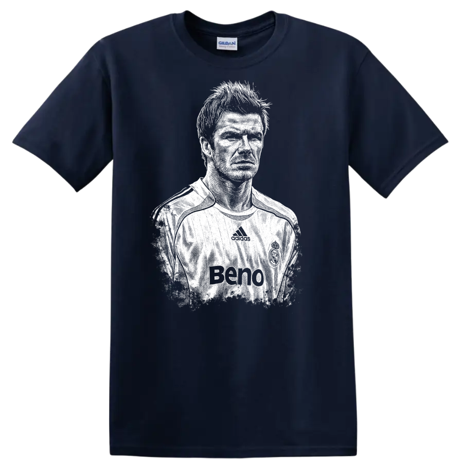Retro soccer portrait style graphic inspired by David Beckham on a - Navy (Blue)