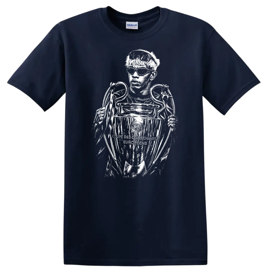 Retro black and white soccer portrait of Lamine Yamal style - Navy (Blue)