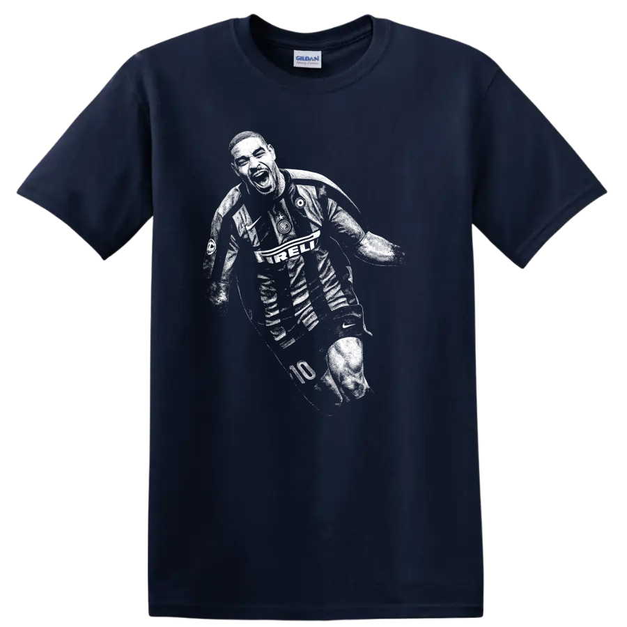 Retro soccer legend portrait of Adriano Leite Ribeiro on a T - Navy (Blue)